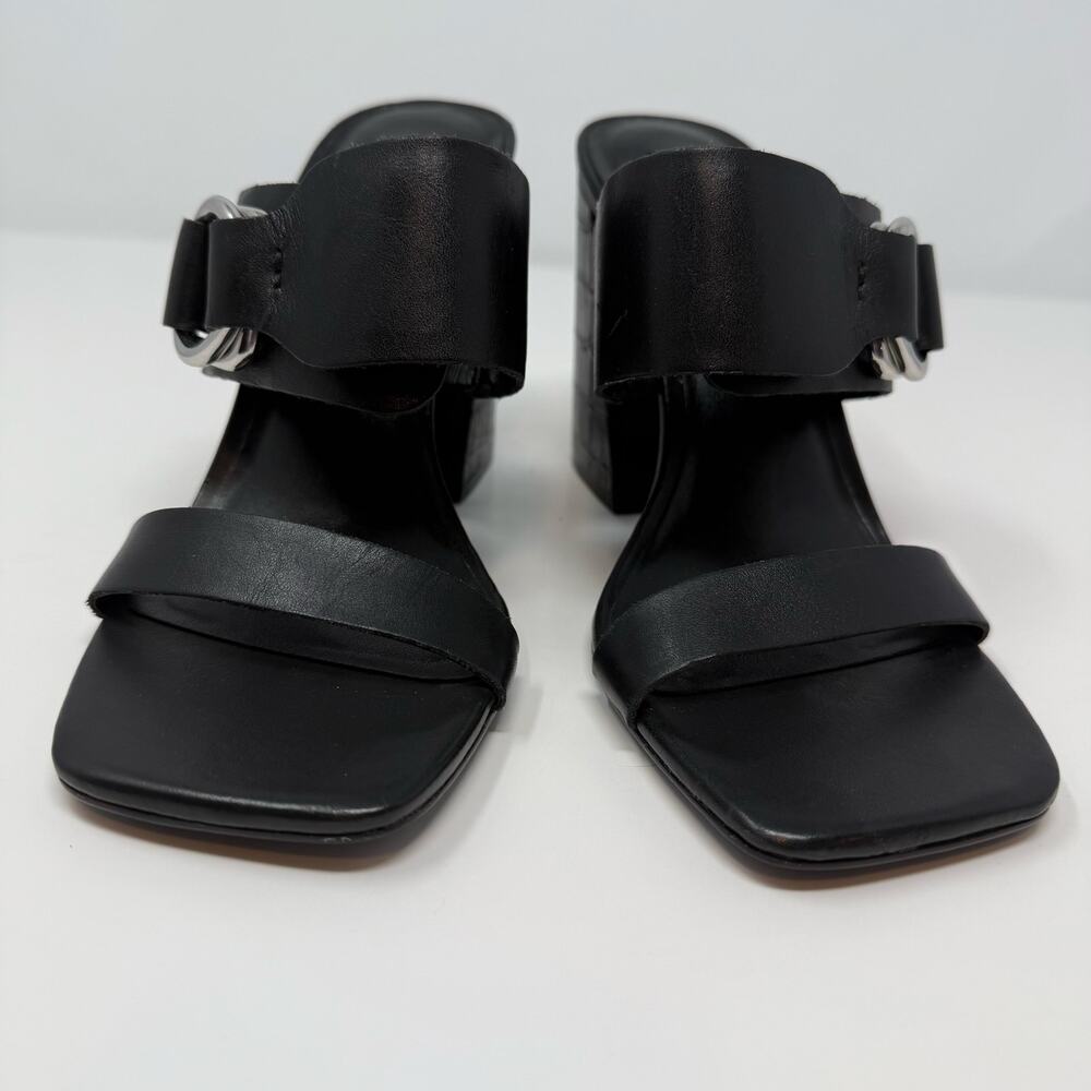 Steve Madden Sandals Women's 8.5 Leda Black Croc Embossed Leather Block Heel - Picture 12 of 15